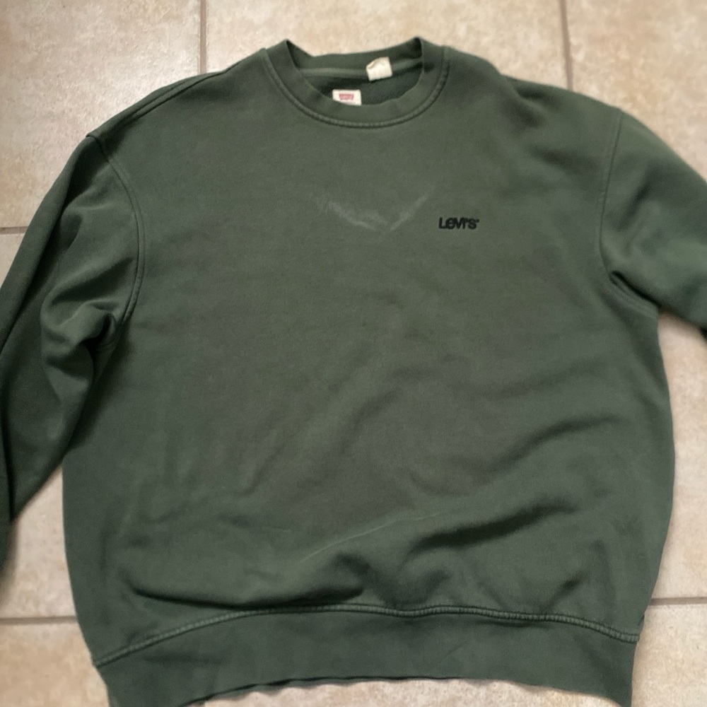 Levi's Green Crewneck Sweater with Ribbed Cuffs